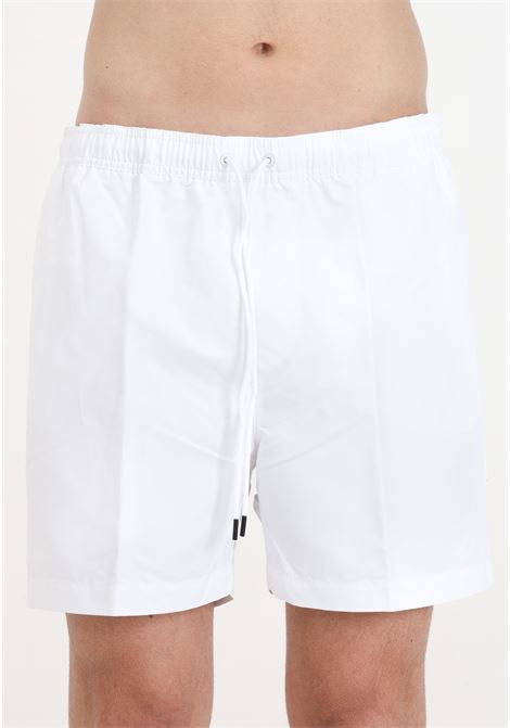 Shorts mare bianco da uomo con bande laterali logate CALVIN KLEIN | KM0KM00958YCD